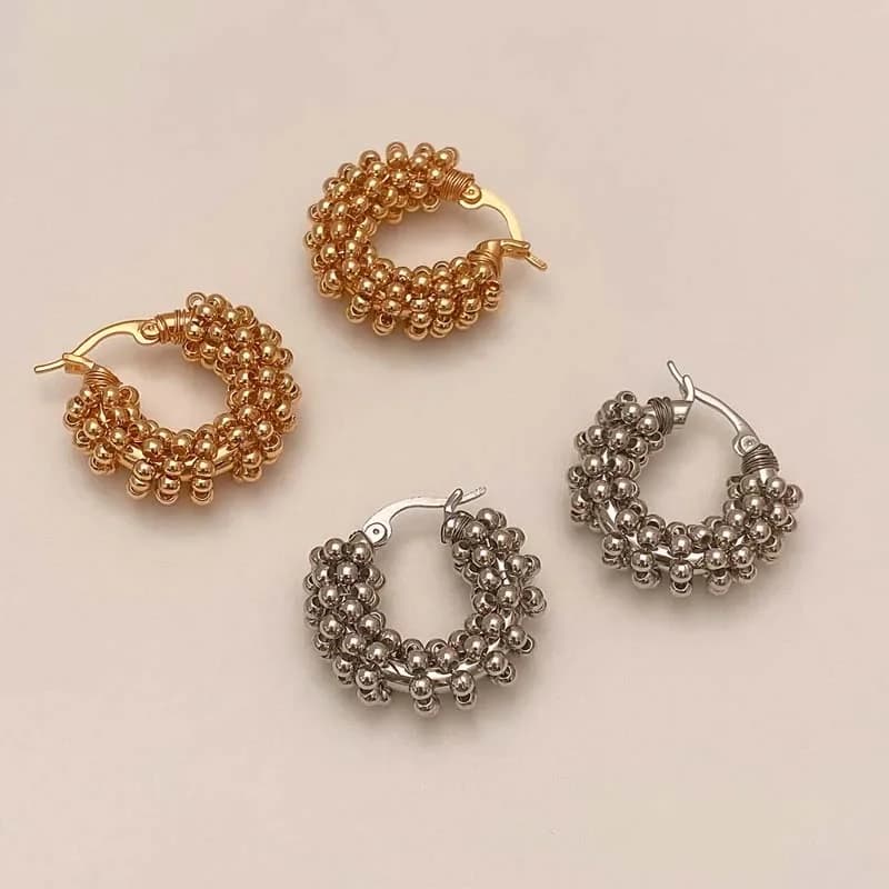 Orecchini a Cerchio Geometrici Intrecciati con Perline Dorate per Donne, Gioielli Trendy di Lusso Leggero, Accessori per Feste e Regali