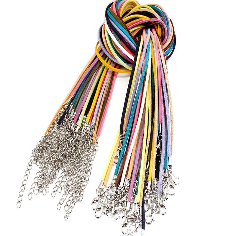 20Pcs 3mm catena di corda in pelle scamosciata nera 45cm collana di corda in pelle chiusura a moschettone gioielli fai da te che fanno risultati accessori all'ingrosso