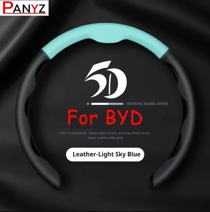Genuine Leather Car Steering Wheel Cover Ultra-thin Breathable 38cm For BYD Tang EV600 Han EV Yuan PLUS ATTO 3 Song Pro MAX DMI