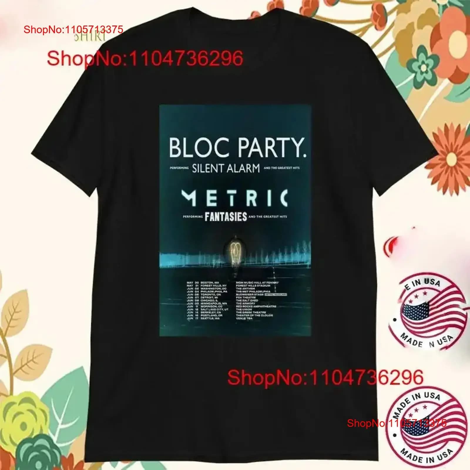 Bloc Party Silent Alarm Metric Fantasies Tour 2025 T shirts S 5XL DO513 vintage Washed Casual graphic designer clothes vintage