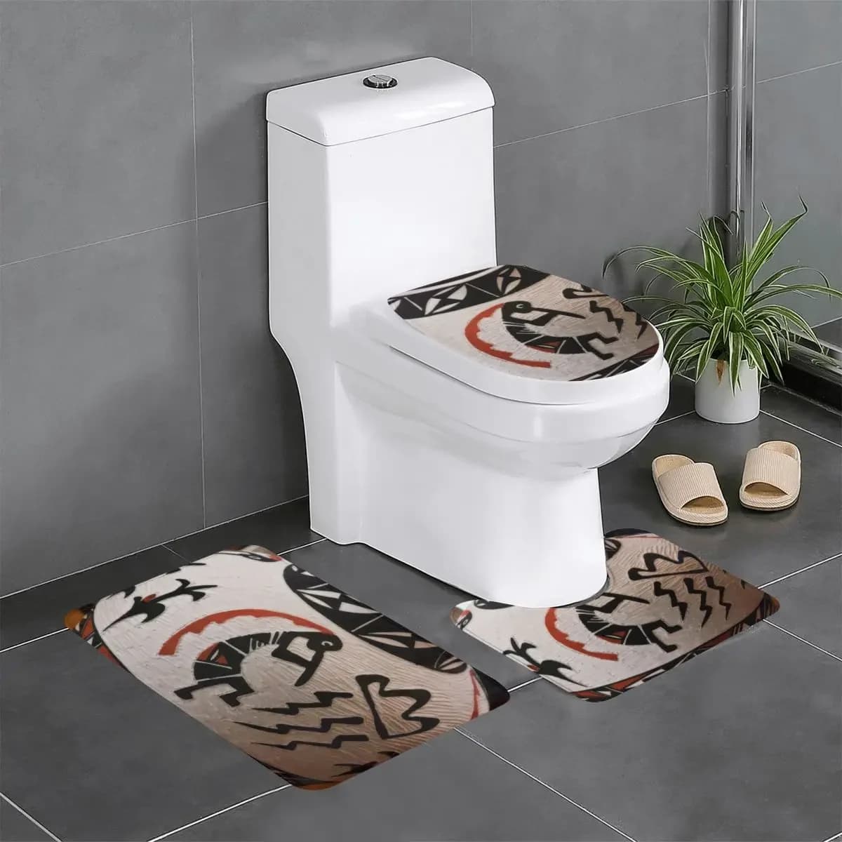 Set di tappetini da bagno personalizzati Kokopelli in ceramica di argilla da 3 pezzi, set di tappetini da bagno assorbenti antiscivolo