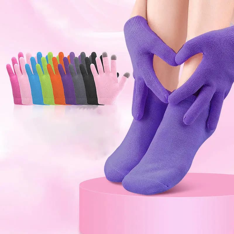 Socks and Gloves in Breathable Cotton Gel, Hydrating for Hands and Feet Care, Vegetal Gel for SPA, Touchscreen, Dry Skin Hydrating and Screpolated Tallons