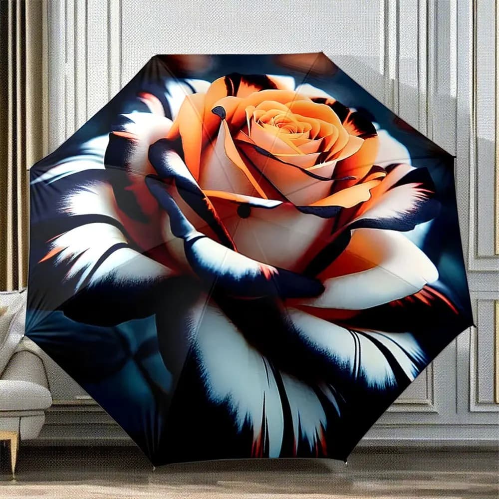 Ombrello Pieghevole Automatico con Grande Design a Rosa - Apertura/Chiusura Automatica, Ombrello Richiudibile Automatico, Accessorio Portatile per Esterni