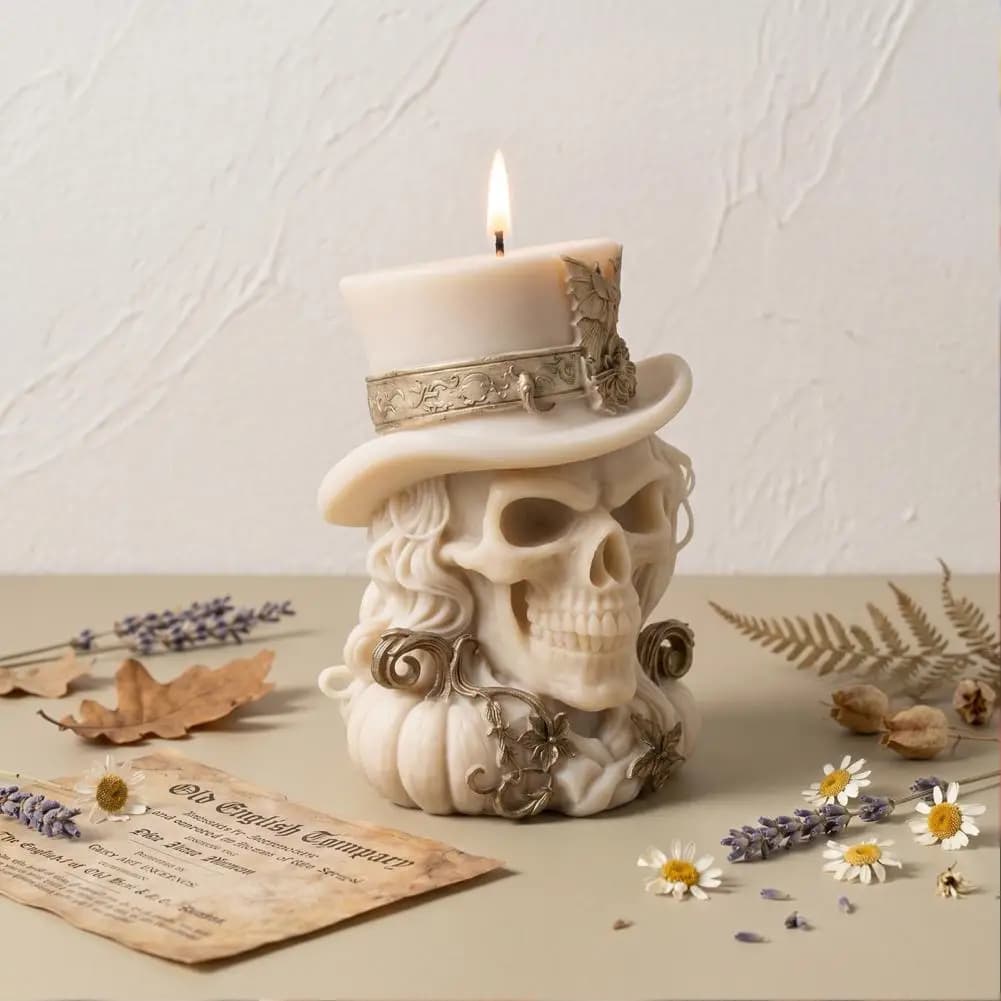 Plaster Skull Mold 3d Cowboy Skull Silicone Mold Halloween Skeleton Candle Mold for Epoxy Resin Soap Making Clay Crafting Wax
