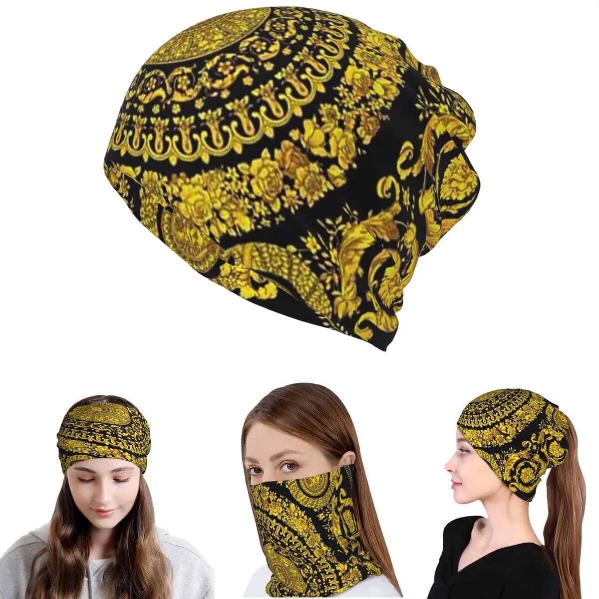 Decorative Golden Medallion Baroque Bandana Neck Cover Mask Scarf Multi-use Balaclava Beanies Hat Unisex Adult All Season