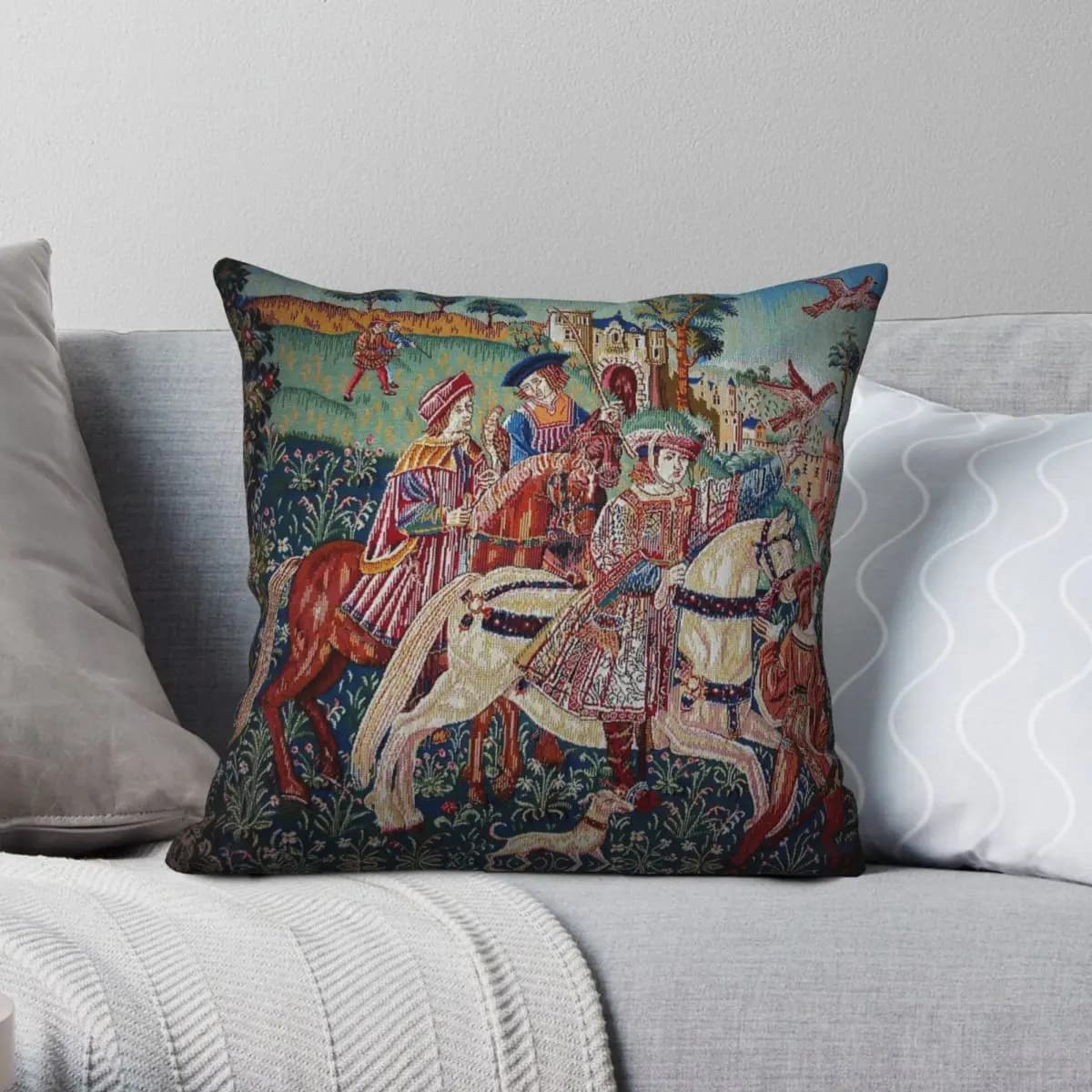 Renaissance Medieval Tapestry Square Pillowcase Polyester Linen Velvet Creative Zip Decorative Pillow Case Home Cushion Cover