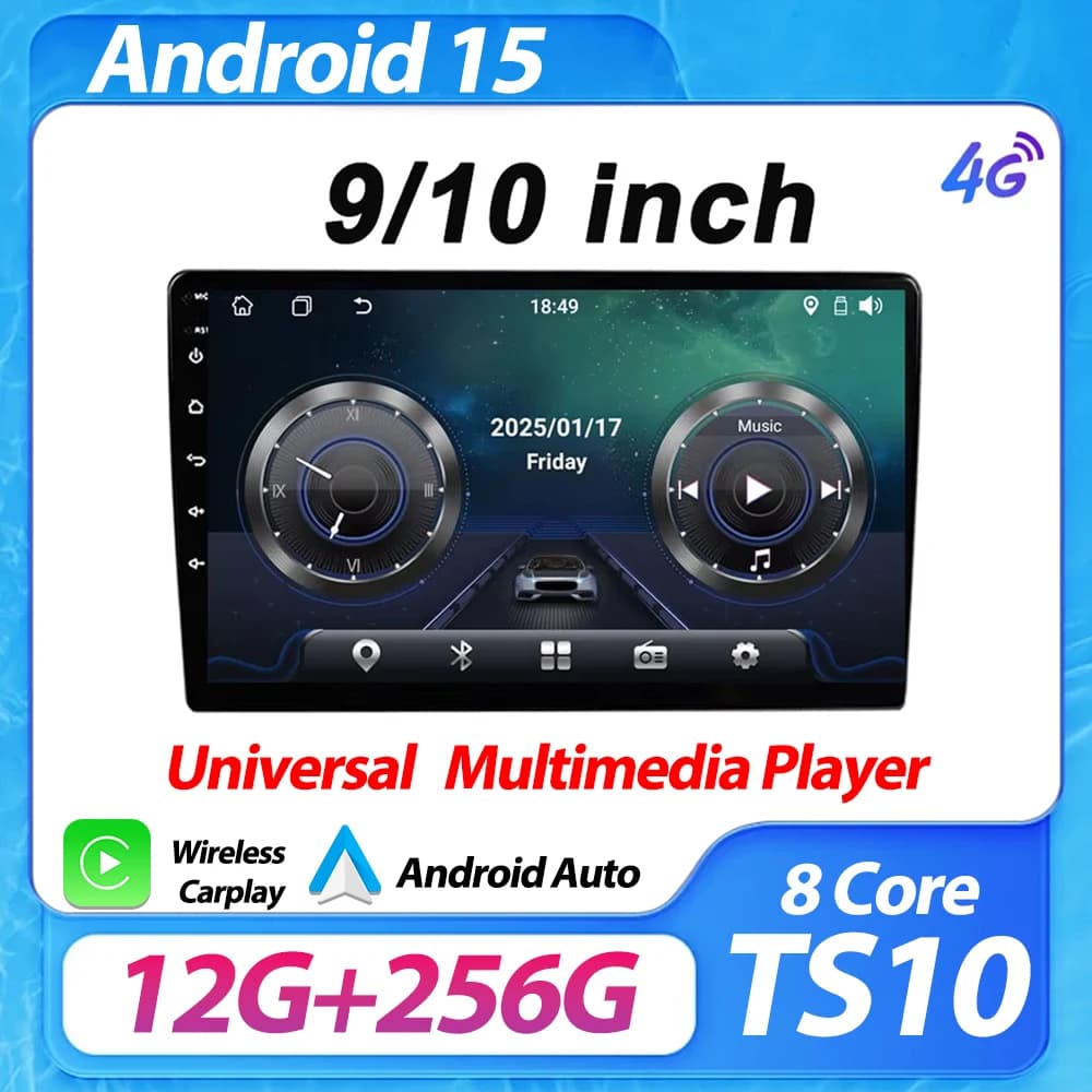 2 Din Android 15 Autoradio Carplay Android Auto 9 10 pollici Lettore multimediale universale GPS Navi Autoradio Wifi 8 Core Stereo RDS