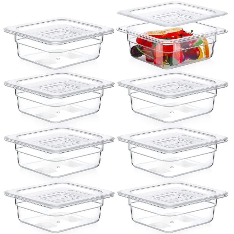 Transparent containers for food preparation, size 16, with lids, durable polycarbonate, food storage tanks for commercial kitchens, restaurants.