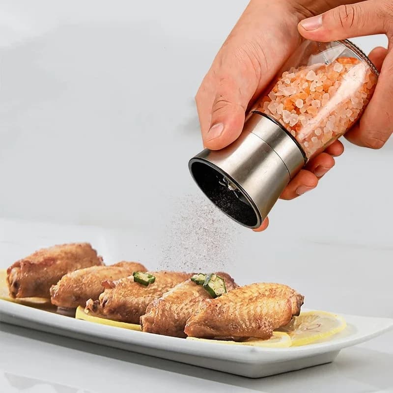 Macinapepe in Acciaio Inox con Contenitore in Vetro, Macina Spezie Manuale per Sale e Pepe, Accessorio da Cucina