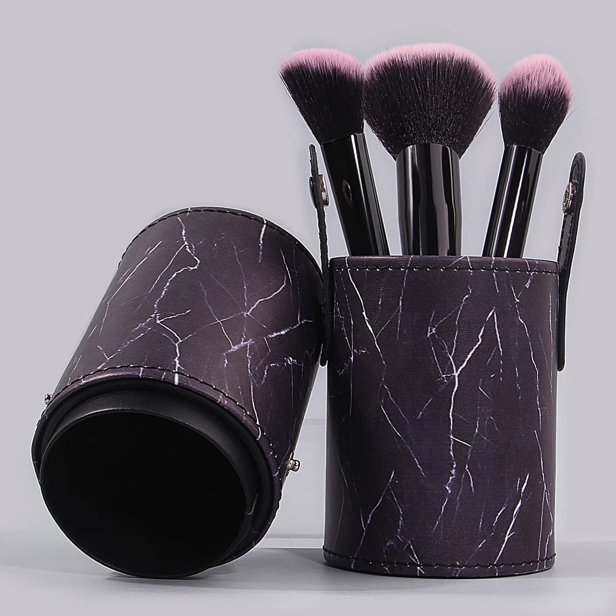 Leather storage bucket with marble pattern in lightweight luxury style, lipstick, umbrella, makeup brush bucket, portable pen holder for stationery