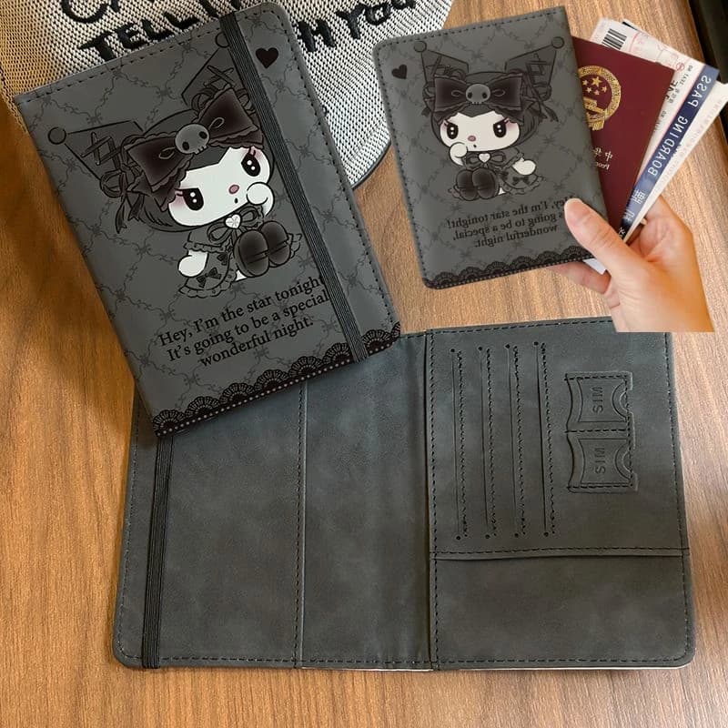 Kawaii Kuromi Passport Holder Document Wallet Protective Cover Multifunctional Card Holder Travel Portable Storage Birthday Gift
