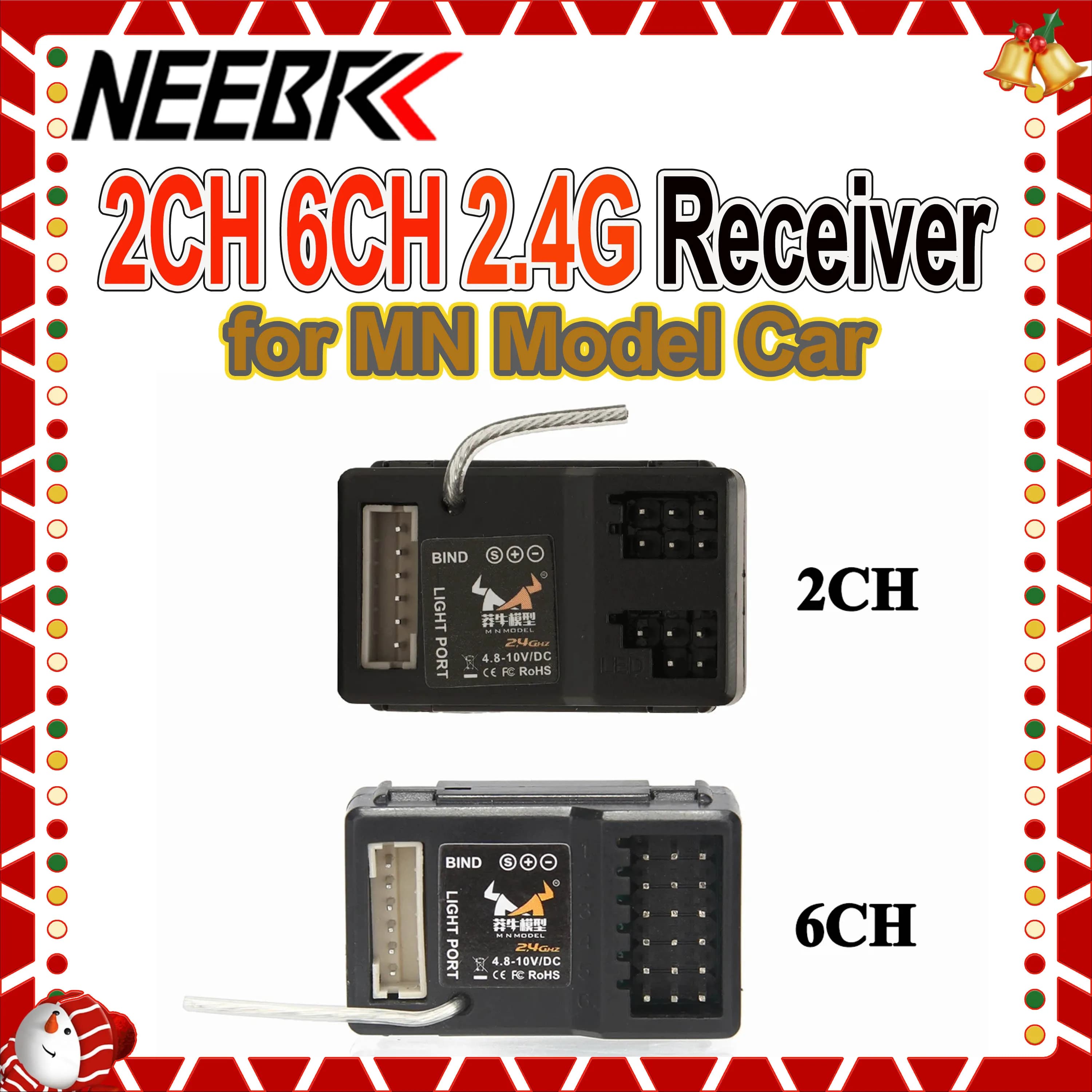 Ricevitore 2CH 6CH 2.4G con Porta LED 4.8-10V DC per Modelli RC 1/12 MN82 MN86 MN78 MN128 MN168 Auto, Barca, Carro Armato