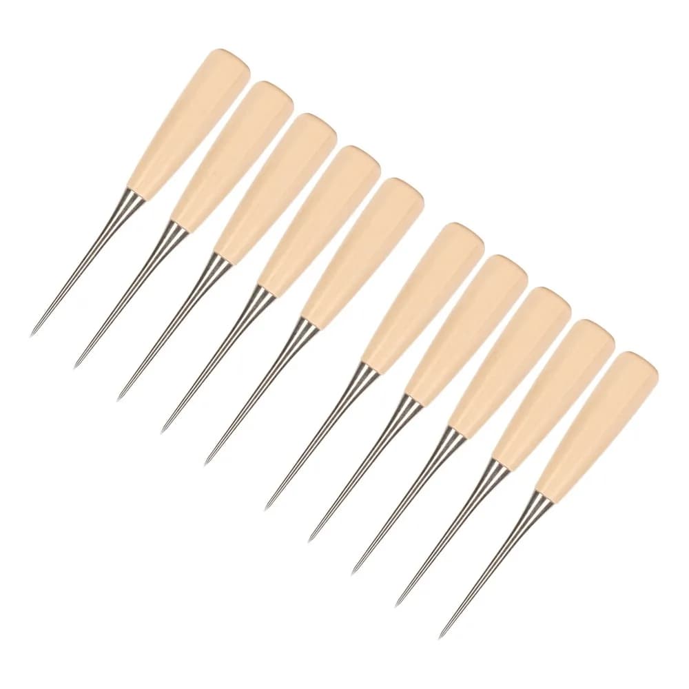 10pcs Stitching Wooden Handle Leather Awl Stainless Steel Punching Hole Maker Leather Punch Leather Hole Punch DIY Sewing