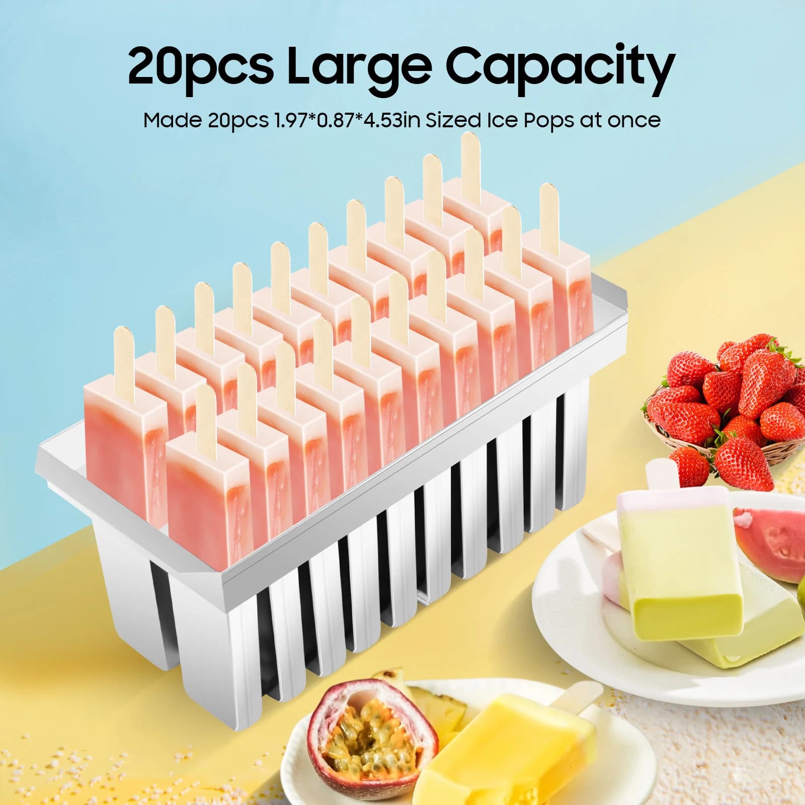 Durable Stainless Steel Ice Pop Maker Large Capacity Easy Clean With Lid Brush For Summer Family Gatherings
