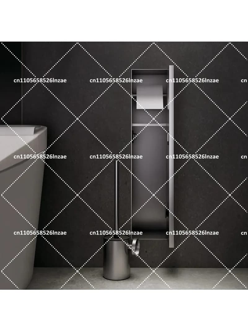 Stainless Steel Toilet Brush Holder with Tissue Box Shelf, 304 Embedded Wall Mount Bathroom Organizer