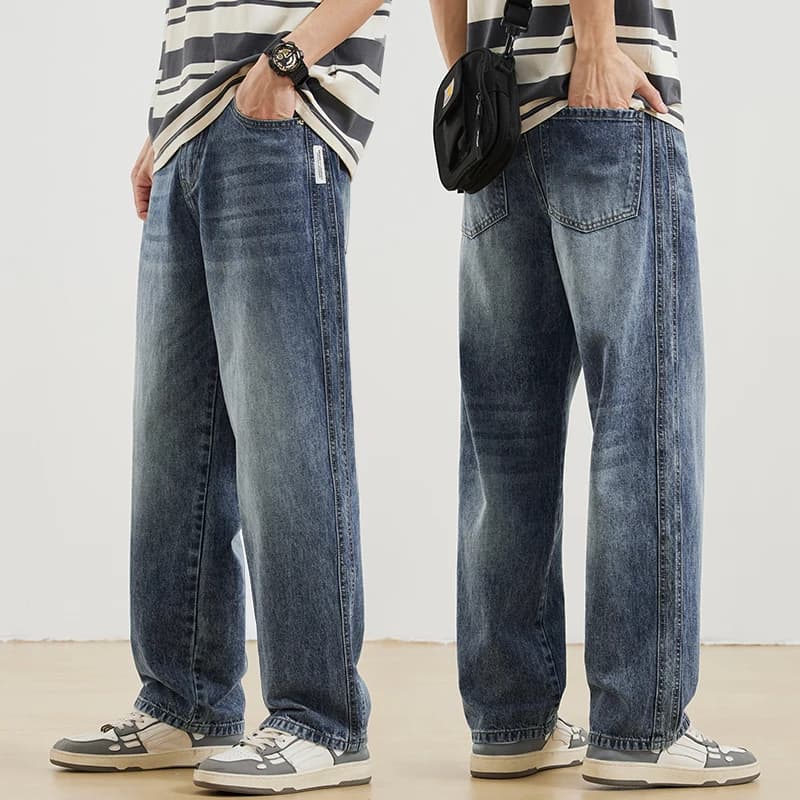 42 44 46 Plus Size Men's Straight American Retro Jeans 2026 Spring Autumn Brand Harajuku Amekaji Y2K Casual Loose Tapered Jeans