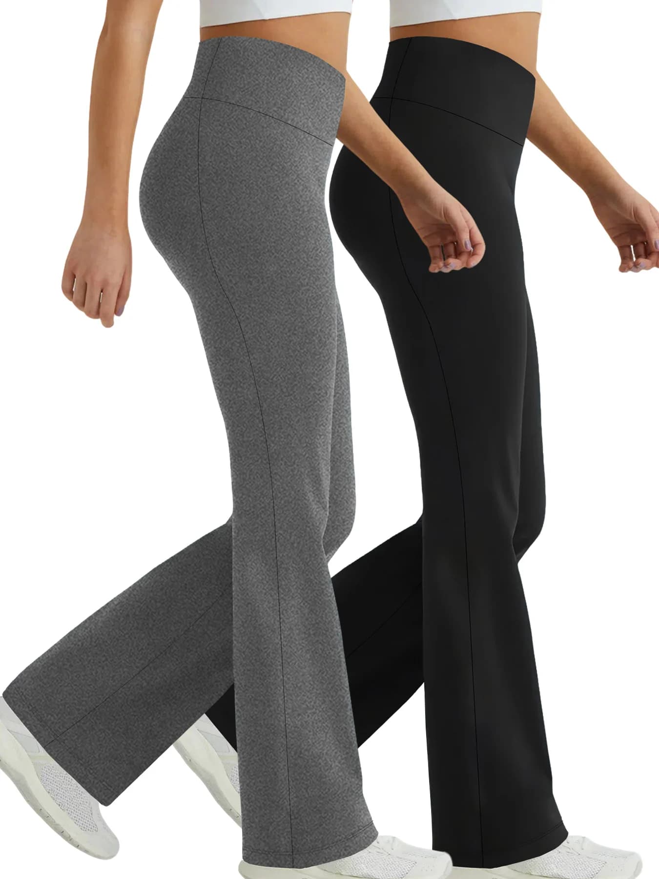2 Pack Women's Super Soft Flare Pants High Waisted Tummy Control Workout Yoga Push Up Gym Fitness Long Leggings Bell Bottoms