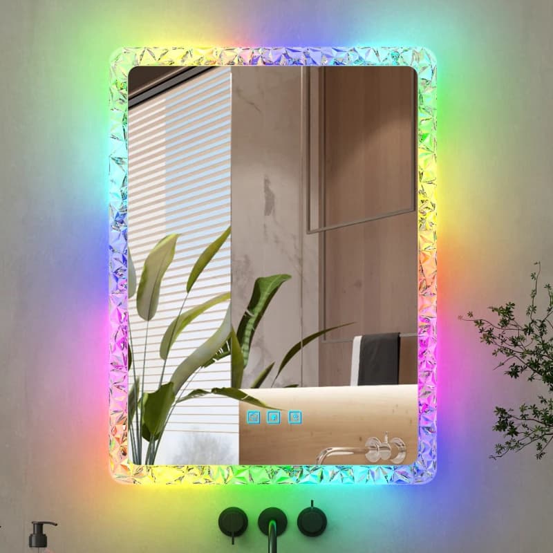Specchio da bagno a LED con effetto illusione, con interruttori per diverse luci, HD e funzione antiappannamento