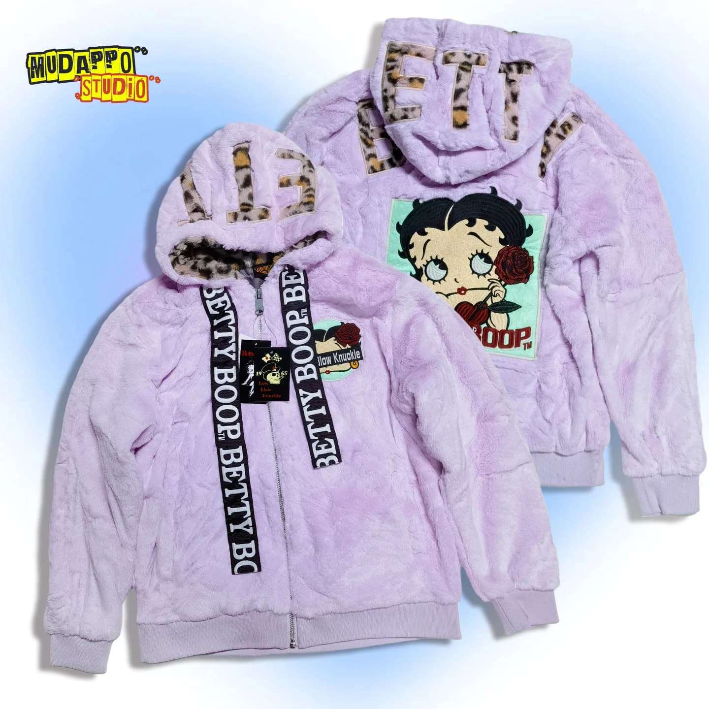 Neon Oversized Hooded Jacket with Embroidery Fluffy Fabric Leopard Print Casual Streetwear for Girls Spring Autumn Season