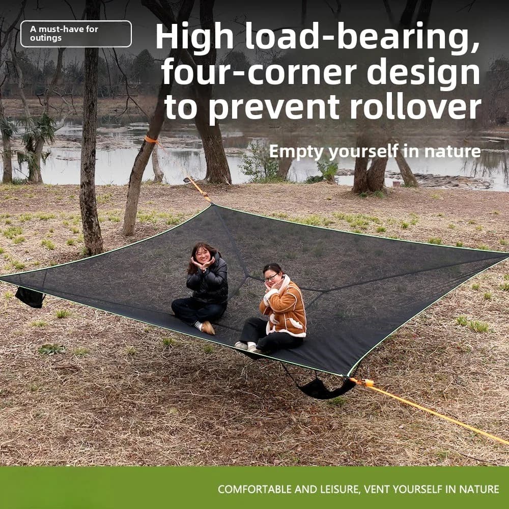 Portable Four Corner Suspended Camping Hammock, Multi-Person Air Cushion Hanging Bed For Outdoor Jungle Adventure