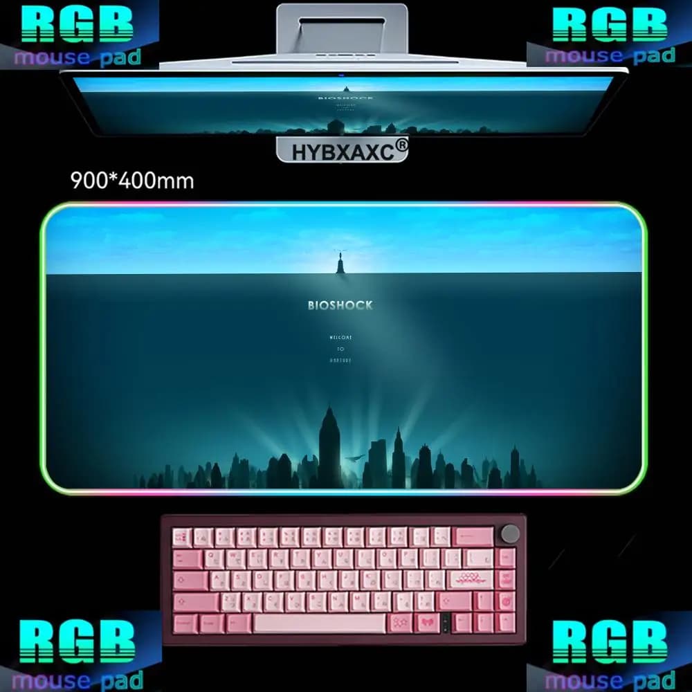 800X400MM HYBXAXC Mouse Pad RGB Gaming Mouse Pad Desk Mat HD Gamer Large LED Light XXL Bioshock RGB Mouse Pad