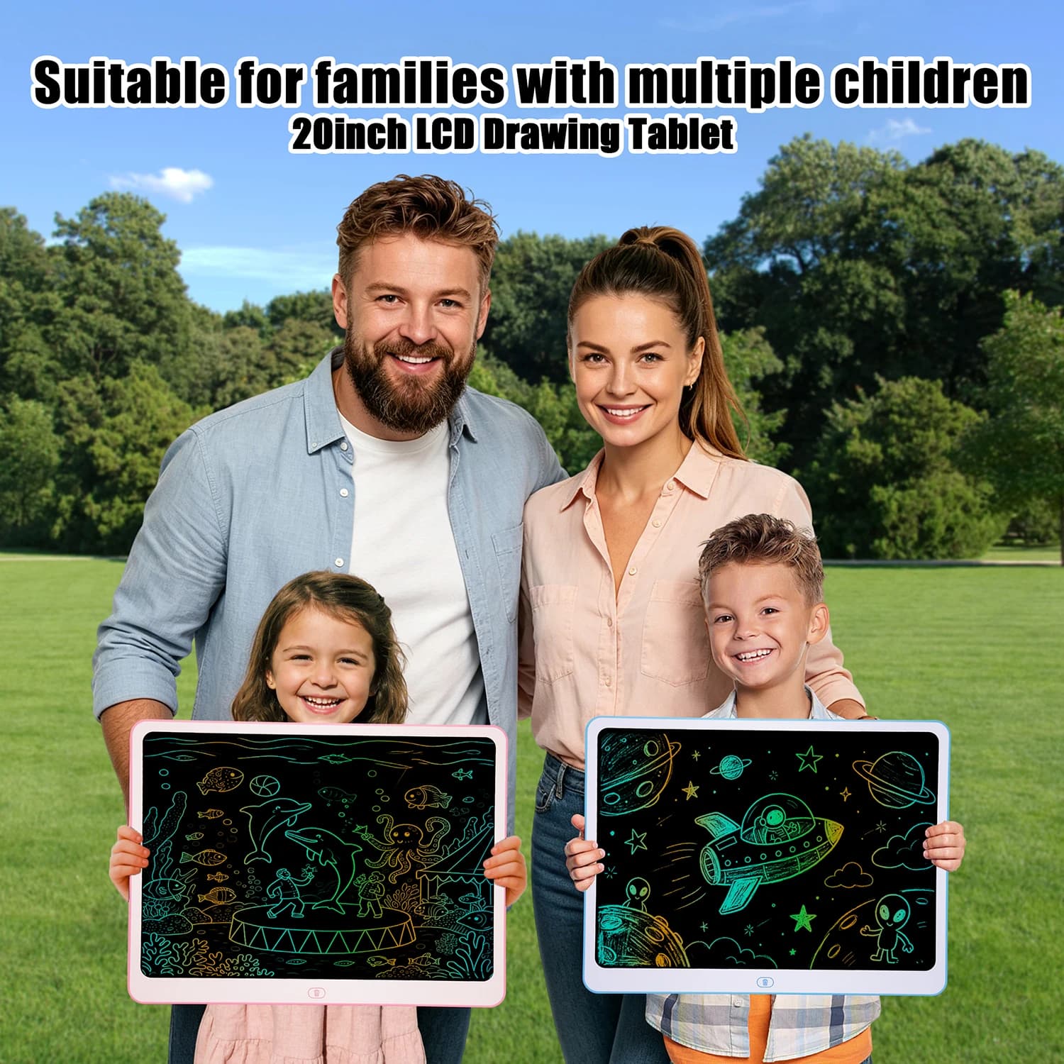 Confezione da 2 tavolette LCD per scrittura, lavagna da disegno colorata da 20 pollici, giochi da viaggio per bambini, attività didattiche, adatta per famiglie con più bambini, un ottimo aiuto per studiare, lavorare, dipingere, lasciare messaggi e pianificare