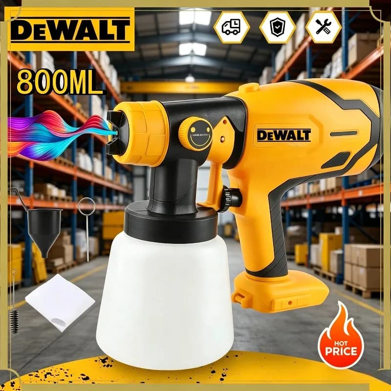 Pistola a Spruzzo Elettrica Portatile DEWALT HVLP Senza Fili 800ML per Verniciatura di Superfici in Acciaio, Mobili e Settore Automobilistico