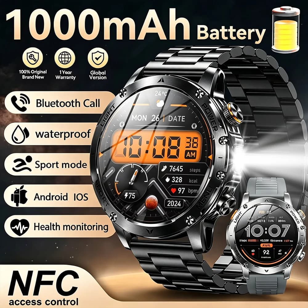 2025 Nuovo Militare T-Rex 3 Ultra 1000mAh Batteria Astuto Della Vigilanza 5ATM Torcia Elettrica Impermeabile Frequenza Cardiaca Sport tracker Smartwatch Da Uomo
