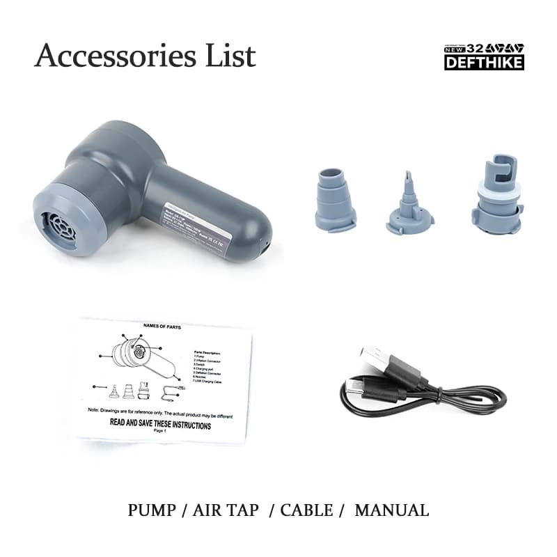 Pompa ad aria elettrica Defthike, gonfiatore portatile wireless, compressore d'aria con motore brushless per materassini gonfiabili, kayak e pagaie.