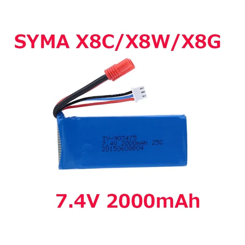 Batteria da 7,4 V 2000 mAh (connettore rotondo) per pezzi di ricambio Syma X8C X8W X8G X8HG X8HC RC Quadcopter