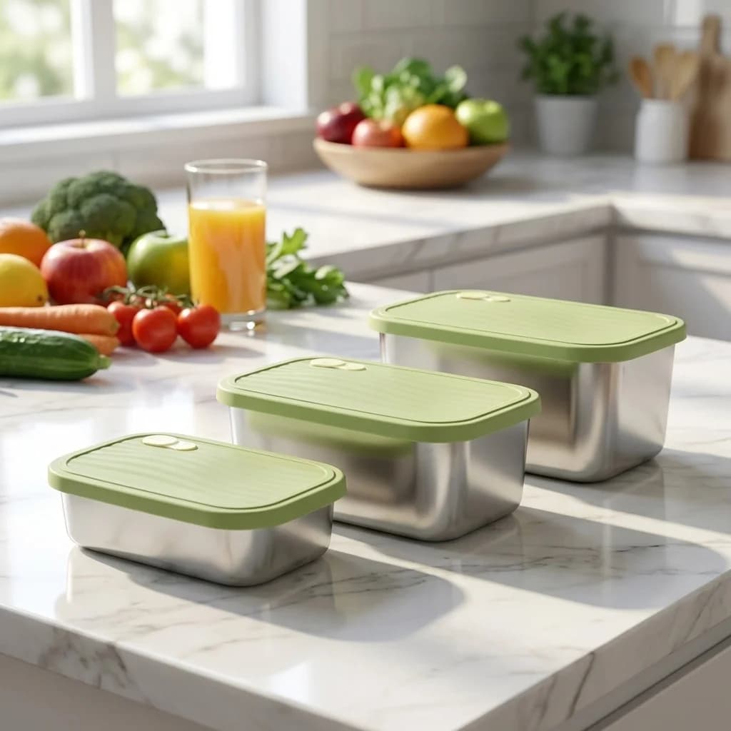 Sealed 304 Stainless Steel Food Container Reusable Fruit Vegetable Meat Storage Box Microwave Heatable Large Capacity Lunch Box