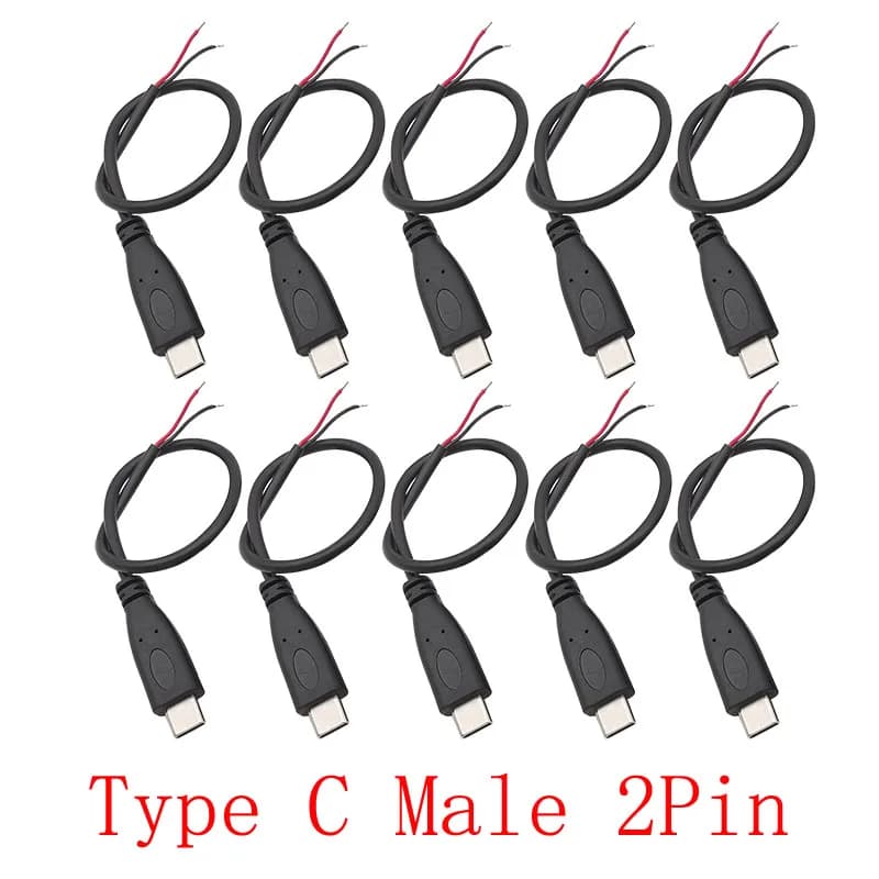 10 Pz Black 5 V USB Type C Spina Male 2 Pin to Wire Nude Open End Power Cable USB-C Repair FAI FROM TE Power Charging Cable 24AWG