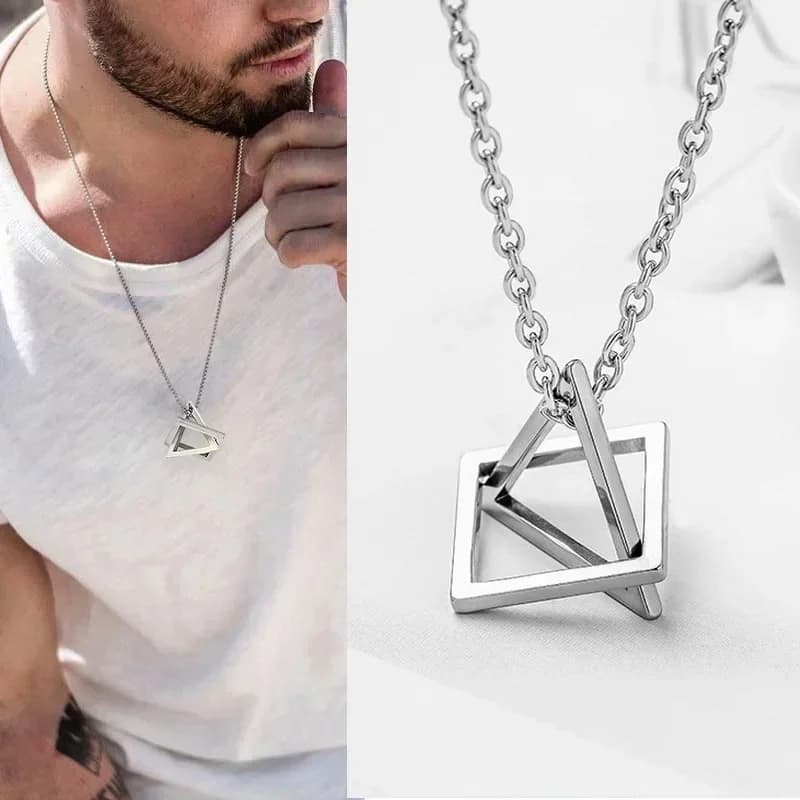 Collares Con Colgante Ciondolo triangolo quadrato intrecciato alla moda per uomo Collana geometrica impilabile streetwear Hip Pop Rock