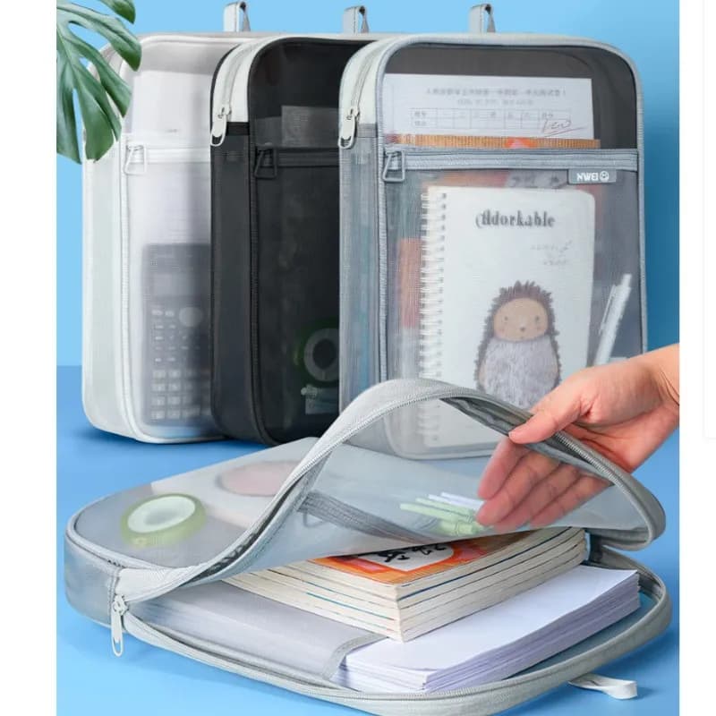 2pc Tasca per documenti Cartelle di carta di prova Borsa con cerniera Libro portatile Classificazione degli studenti Archiviazione dati Borsa per file Archiviazione operativa