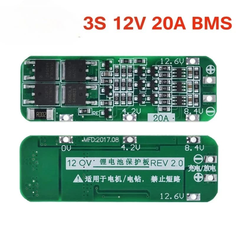Scheda di Protezione PCB BMS per Batteria agli Ioni di Litio 3S 20A 18650, per Trapano Elettrico 12.6V, Modulo Cella Lipo 64x20x3.4mm