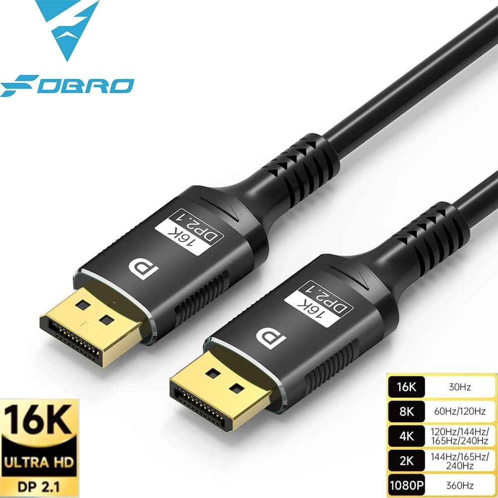 FDBRO Displayport 2.1 16K DP 8K@120Hz/60Hz 4K@240Hz 80Gbps HDR video audio cable for laptop Xbox Projector Game Monitor