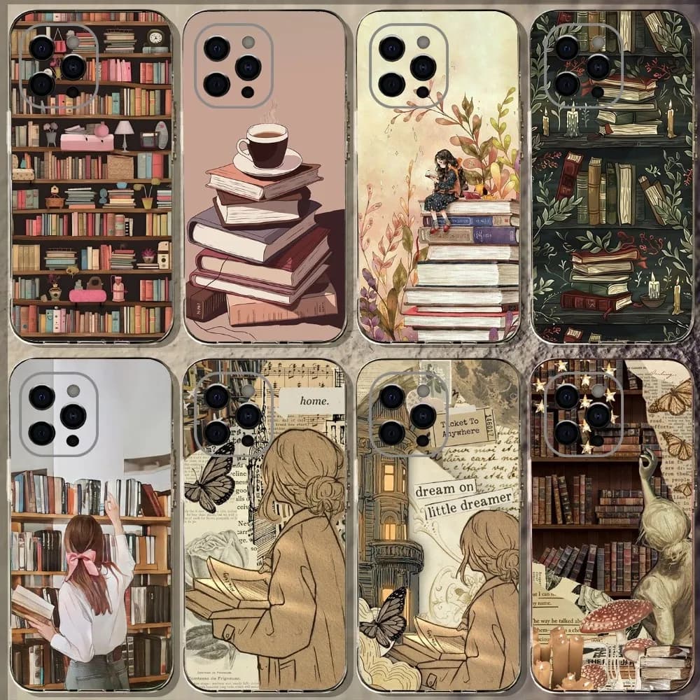 Custodia per telefono per ragazza da lettura per iPhone 15,14,13,12,11 Plus,Pro,Max,XR,XS,X,7,8 Plus,SE,Mini Cover morbida trasparente