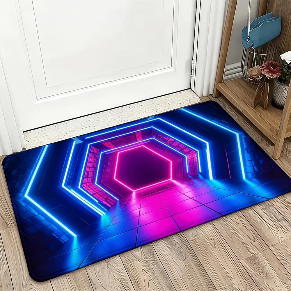 Cyberpunk Neon Light Effect Doormat Futuristic LED Rug Mat for Modern Entrance Doorway Home Decor Decoration Stylish Anime Art