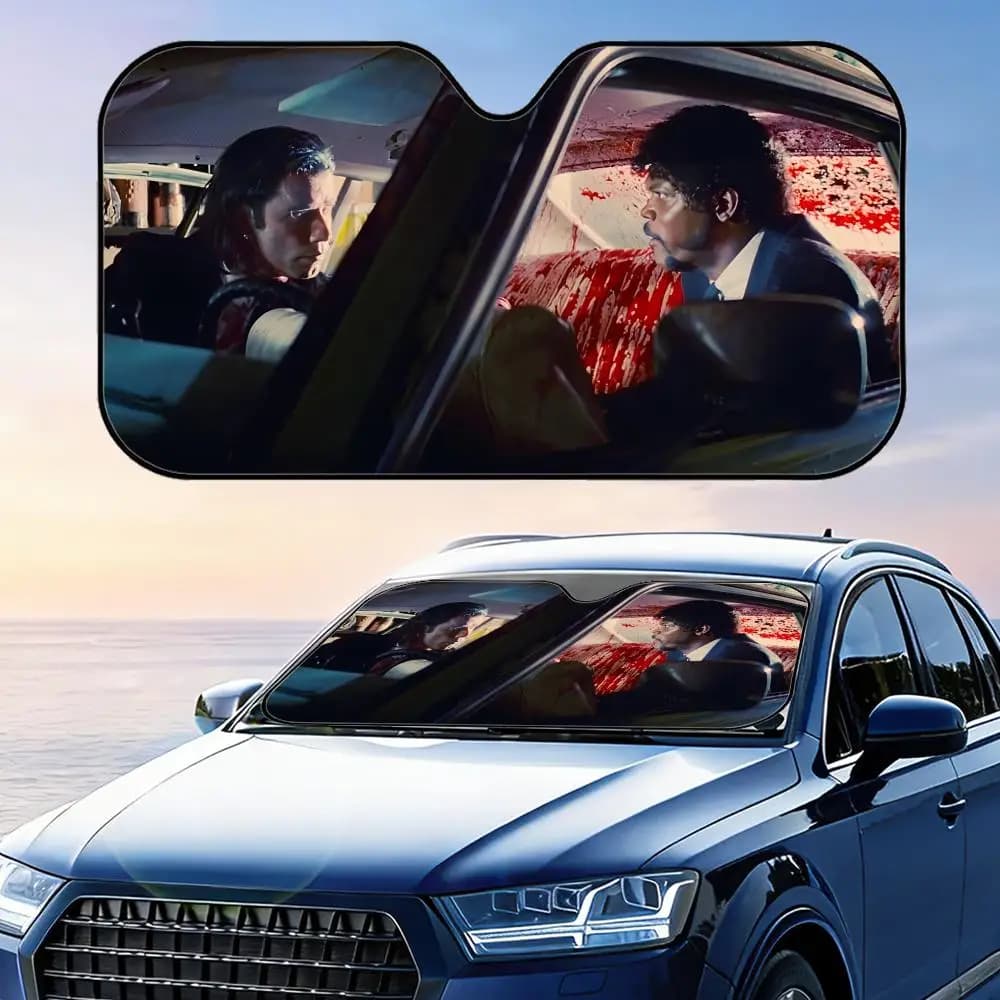 Parasole per Auto in Alluminio Riutilizzabile P-Pulp F-Fiction Movie, Protezione UV, Isolamento Termico, Copertura per Parabrezza