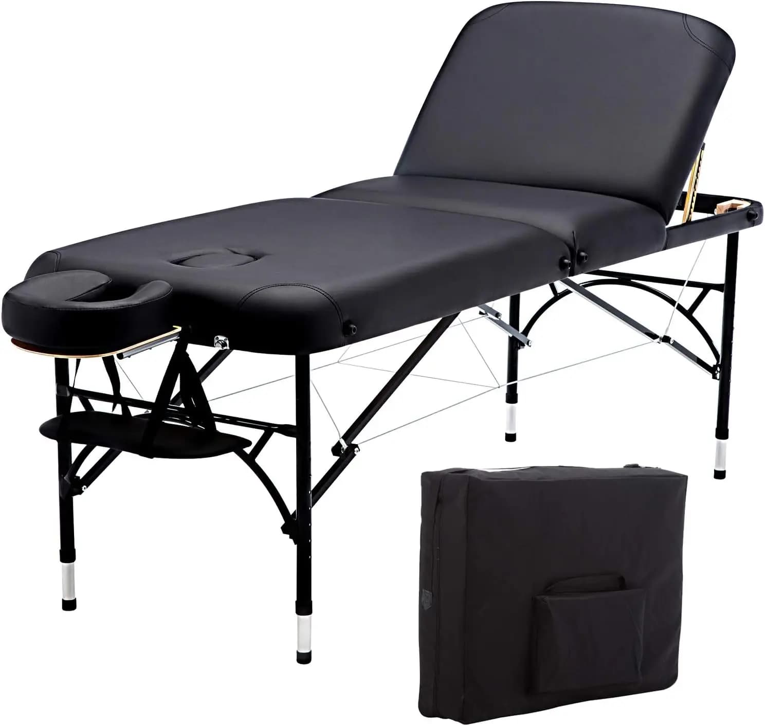 Lettino da Massaggio Portatile Pieghevole in 3 Parti, Larghezza 28', Leggero, per Trattamenti Viso, Spa, Tatuaggi, con Gambe in Alluminio