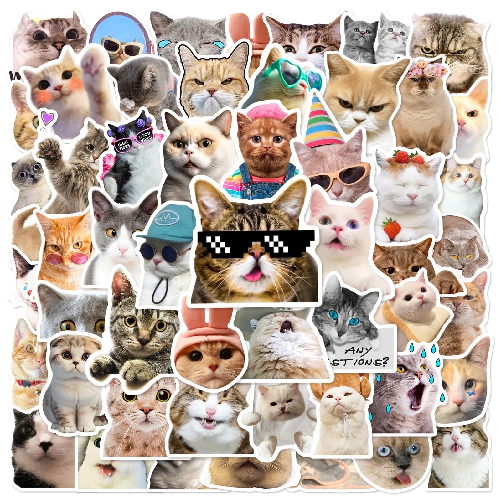 10/30/50Pcs New Cute Cat Emoji Graffiti Stickers DIY for Laptop Luggage Skateboard Bike Car Phone Cartoon Kid Toy Gift Stickers