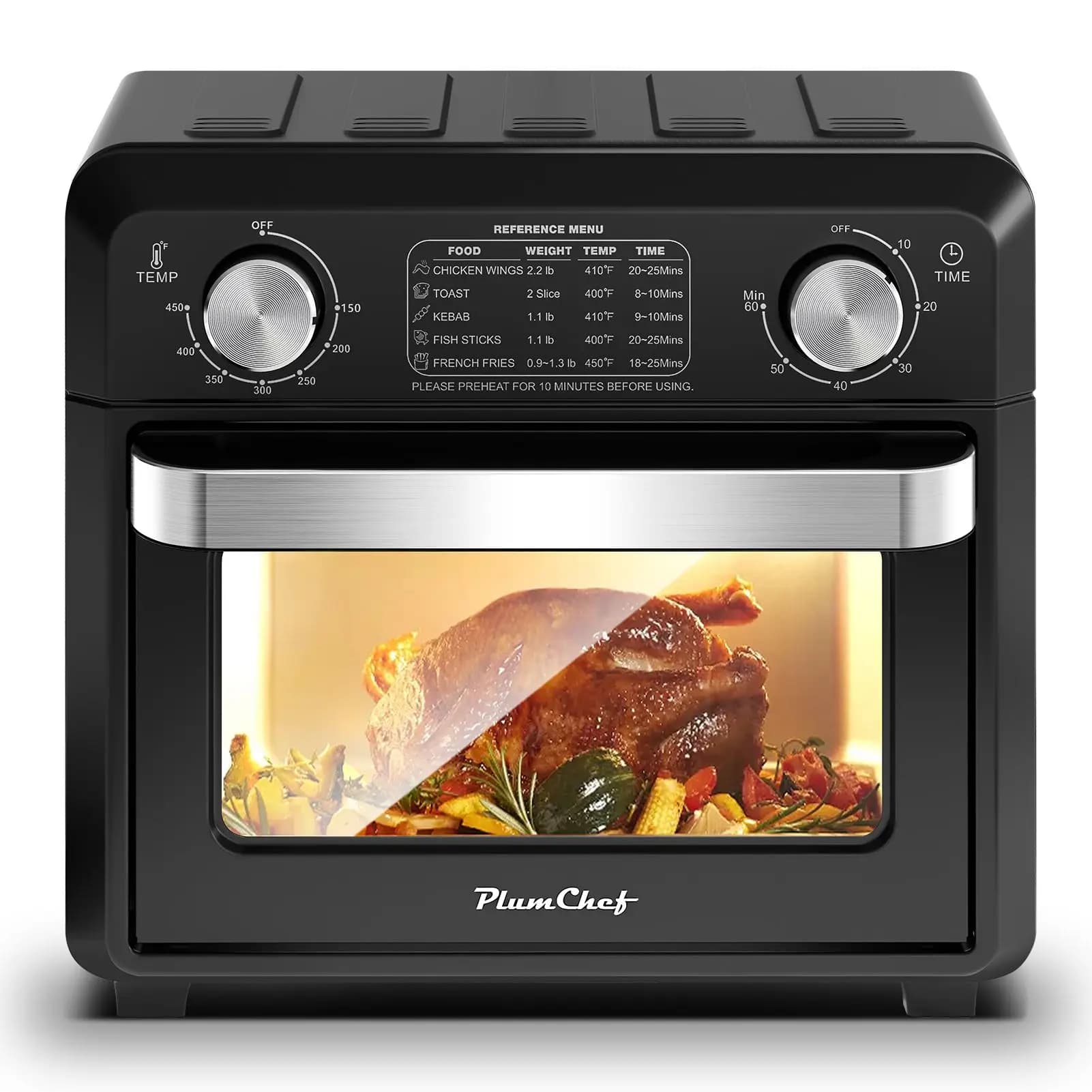 Forno Tostapane Compatto con Friggitrice ad Aria 11QT 1000W, Forno a Convezione con Menu di Riferimento, Controllo Tempo e Temperatura per 2 Fette, Nero