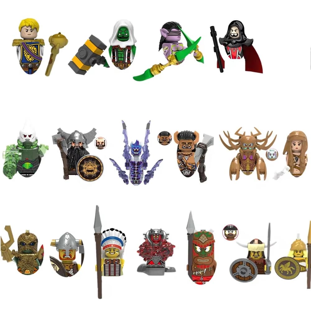 Film d'azione magica medievale Cavaliere Orchi Guerriero Elfi Figure Building Blocks Soldati blindati dell'esercito Scudo Armi Giocattoli dei mattoni