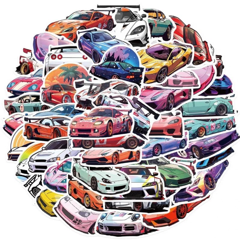 50 pezzi JDM auto da corsa adesivi graffiti impermeabili per casco bicicletta conto a mano astuccio decalcomanie LanLanStickersWorld