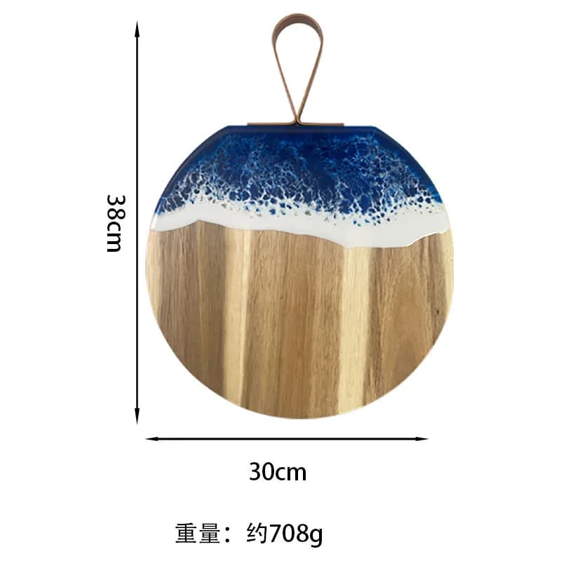 Oceanic wave effect resin cutter with acacia wood inserts, wood cutter for steaks, European fruit cutter
