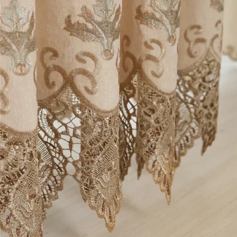 European Embroidered Luxury Curtains for Living Dining Room Bedroom Style Beige Chenille Valance Tulle Windows Hollow Out Door