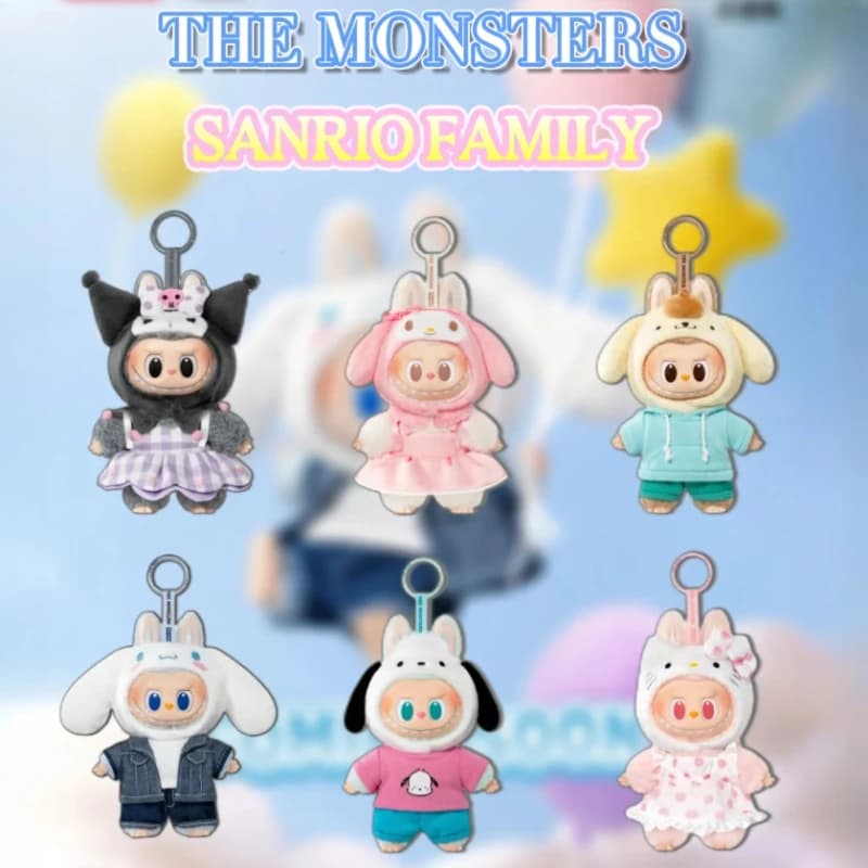 Labubu X Sanrio Family The Monsters Bambola di Peluche in Vinile Kawaii Anime Figure POP MART Mystery Box Giocattolo Trendy Portachiavi Regalo