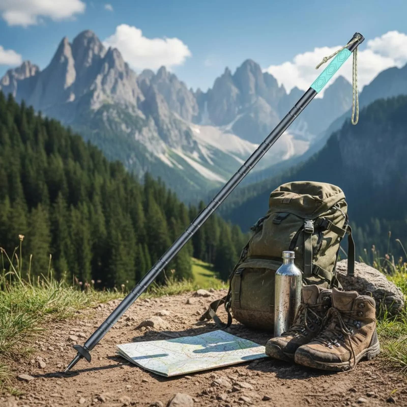 Set di Bastoncini da Trekking Multifunzionali in Lega di Alluminio Telescopici, Bastoncini Luminosi con Kit di Accessori, Robusti per Campeggio