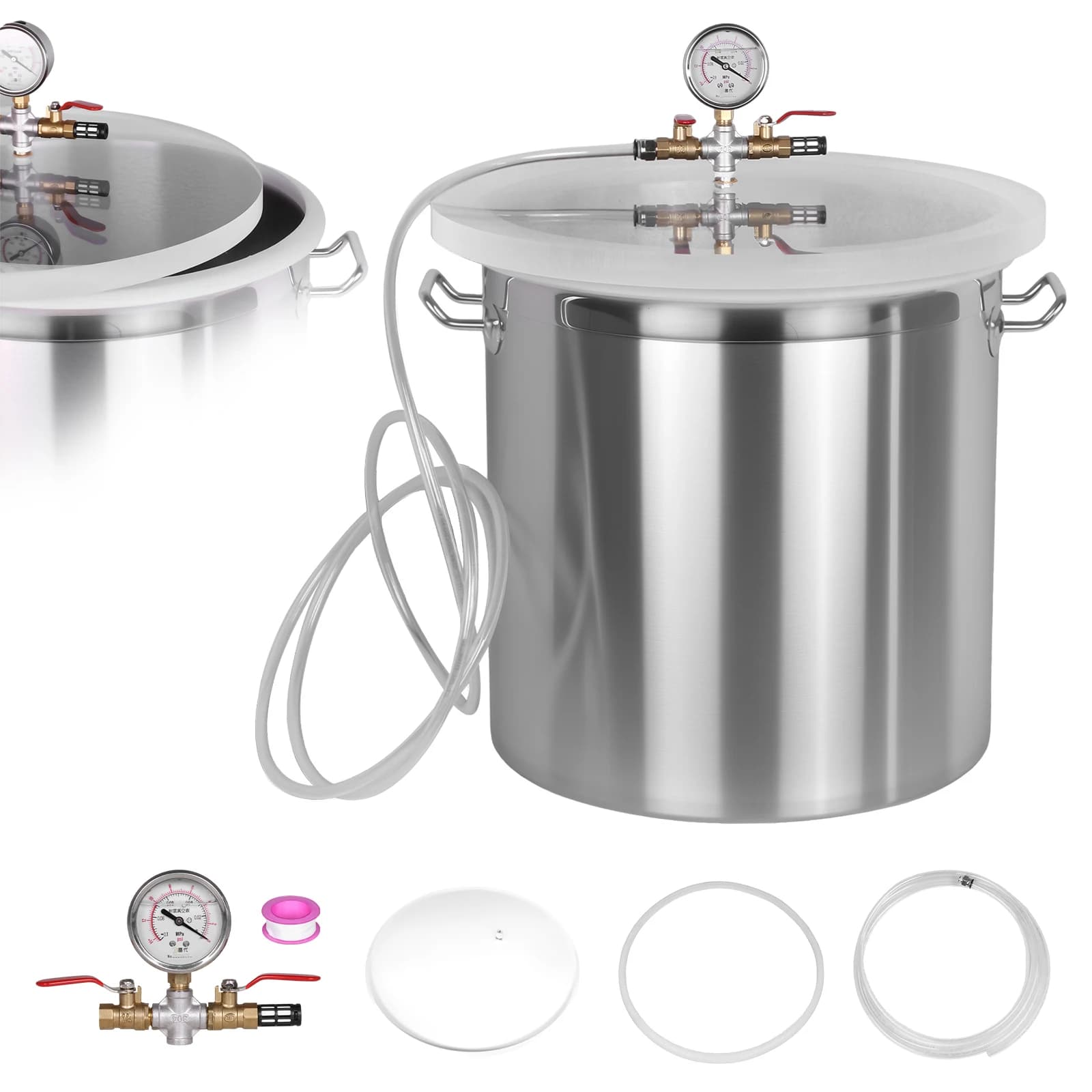 Camera di Degassaggio Sottovuoto in Acciaio Inox 304 Senza Pompa, Barile Industriale per Degassaggio Sottovuoto per Colata, Silicone e Oli Essenziali