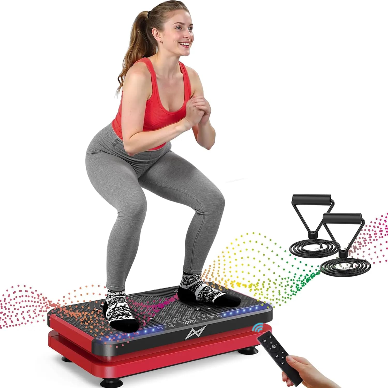 Pedana Vibrante per Allenamento Completo del Corpo, Piattaforma Fitness con Bande di Resistenza, Telecomando